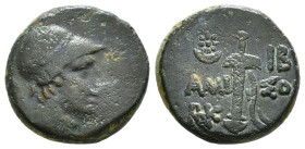 PONTOS. Amisos. Ae (Circa 111-105 or 95-90 BC). Struck under Mithradates VI Eupator.
Obv: Helmeted head of Ares right.
Rev: AMI - ΣOV.
Sword in she...