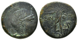 PAPHLAGONIA. Sinope. Struck under Mithradates VI Eupator (Circa 105-90 or 90-85 BC). Ae.
Obv: Helmeted head of Athena right.
Rev: ΣΙΝΩ - ΠΗΣ.
Perse...