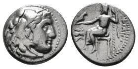 KINGS OF MACEDON. Philip III Arrhidaios (323-317 BC). Drachm. 
Obv: Head of Herakles right, wearing lion skin.
Rev: ΦΙΛΙΠΠΟY.
Zeus seated left, hol...