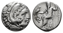 KINGS OF MACEDON. Alexander III 'the Great' (336-323 BC).Drachm. 
Obv: Head of Herakles right, wearing lion skin.
Rev: AΛΕΞΑΝΔΡΟY.
Zeus seated left...