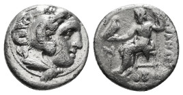 KINGS OF MACEDON. Alexander III 'the Great' (336-323 BC).Drachm. 
Obv: Head of Herakles right, wearing lion skin.
Rev: AΛΕΞΑΝΔΡΟY.
Zeus seated left...