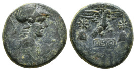PHRYGIA. Apameia. Ae (Circa 88-40 BC).
Obv: Helmeted bust of Athena right, wearing aegis.
Rev: AΠAMEΩN
Eagle landing right on maeander pattern; sta...