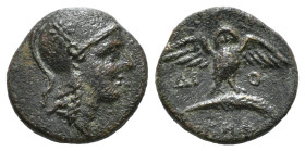 MYSIA. Pergamon. Ae (Circa 200-133 BC).
Obv: Head of Athena right, wearing helmet decorated with star.
Rev: AΘHNAΣ / NIKHΦOPOY.
Owl standing facing...