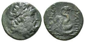 MYSIA. Pergamon. Ae (Mid-late 2nd century BC).
Obv: Laureate head of Asklepios right.
Rev: ΑΣΚΛΕΠΙΟΥ / ΣΩΤΗΡΟΣ.
Serpent coiled right around omphalo...