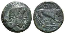 KINGS OF GALATIA. Amyntas (36-25 BC). Ae.
Obv: Bearded and bare head of Herakles right, with club over shoulder; monogram to left.
Rev: BAΣIΛEΩΣ / A...