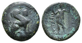 PAMPHYLIA. Perge. Ae (Circa 260-230 BC).
Obv: Sphinx seated right, wearing kalathos.
Rev: ИANAΨAΣ / ΠPEIIAΣ.
Artemis standing left, holding wreath ...