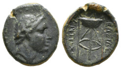 SELEUKID KINGDOM. Antiochos III 'the Great' (222-187 BC). Probably Sardes mint AE
Obv: Diademed head right
Rev: BAΣIΛEΩΣ ANTIOXOY. Tripod 7,02gr