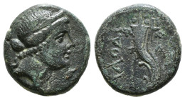 PHRYGIA. Laodikeia. Ae (Circa 158-138 BC).
Obv: Head of Aphrodite right, wearing stephane.
Rev: ΛAOΔI / KEΩN.
Double cornucopia. 6,59gr