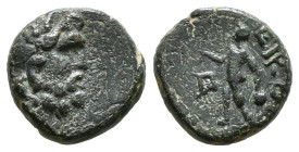 LYCAONIA. Eikonion. Ae (1st century BC).
Obv: Laureate head of Zeus right.
Rev: ЄIKONIЄωN.
Perseus standing left, holding harpa and head of Medusa....