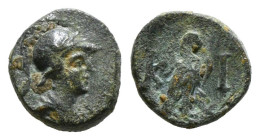 PHRYGIA. Kibyra. Ae (2nd-1st centuries BC).
Obv: Helmeted head of Athena right.
Rev: K - I.
Eagle standing right on thunderbolt. 1,21gr