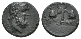 CARIA, Tabai. 2nd-1st centuries BC. Æ. Fim–, magistrate. Laureate head of Zeus right / Caps of the Dioskouroi. 3,18gr
