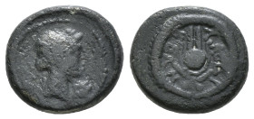 Phrygia, Laodicea ad Lycum Æ Pseudo-autonomous issue, temp. Tiberius, circa AD 14-37. Pythes Pythou, magistrate. Laureate head of Apollo to right; kit...