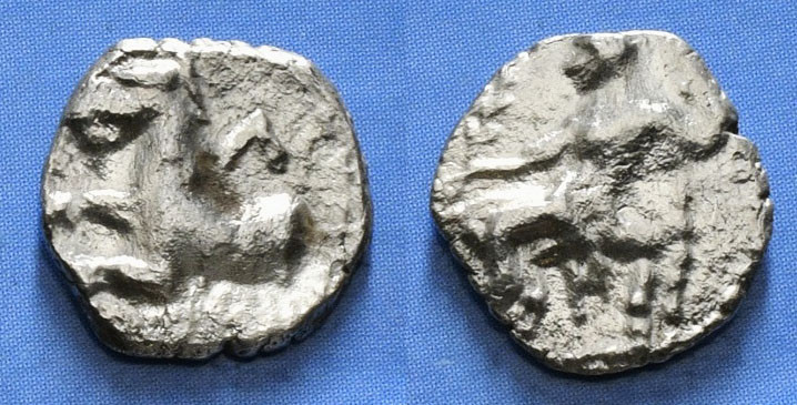 LYCAONIA, Laranda. Circa 324/3 BC. AR Obol. Obv : Forepart of wolf left; inverte...