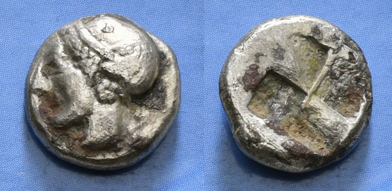 IONIA. Phokaia. Diobol (Circa 521-478 BC).
Obv: Archaic female head left, weari...