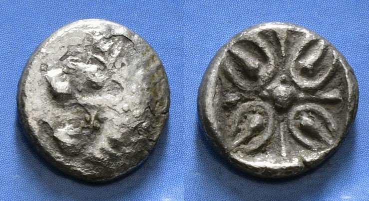 IONIA. Miletos. Obol or Hemihekte (Late 6th-early 5th centuries BC).
Obv: Head ...
