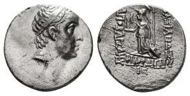 KINGS OF CAPPADOCIA. Drachm. Mint A (Eusebeia under Mt. Argaios). Uncertain RY date. Obv: Diademed head right. Rev : ΒΑΣΙΛΕΩΣ. Athena standing left, h...