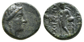 SELEUKID KINGDOM. Antiochos III Megas.(Circa 223-187 BC). Sardes mint. AE
Obv: Laureate head of Apollo right.
Rev: BAΣIΛEΩΣ ANTIOXOY. Apollo standin...