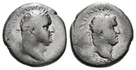 CAPPADOCIA. Caesaraea-Eusebia. Vespasian with Titus as Caesar, 69-79. Didrachm, 76-77. AYTOKPA KAICAP OYЄCΠACIANOC CЄBACTOC Laureate head of Vespasian...