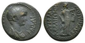 LYDIA. Blaundus. Nero (54-68). Ae. Tiberius Claudius Kalligenes, magistrate.
Obv: NEPΩN KAIΣAP.
Draped bust right.
Rev: TI KΛΑΥ ΚΑΛΛIΓΗΝΕΣ / ΒΑΛVΝΔ...