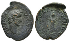 PISIDIA. Pappa Tiberia. Antoninus Pius (138-161). Ae.
Obv: ΑVΤ ΚΑΙ ΑΔΡ ΑΝΤUΝΙΝOС.
Laureate head right.
Rev: ΤΙΒЄΡΙЄωΝ ΠΑΠΠΗΝωΝ.
Mên, with foot set...