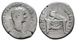 DOMITIAN (Caesar, 69-81). Denarius. Rome.
Obv: CAESAR DIVI F DOMITIANVS COS VII.
Laureate head right.
Rev: PRINCEPS IVVENTVTIS.
Crested Corinthian...