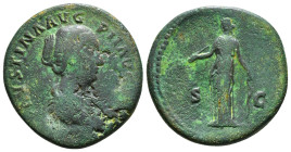 FAUSTINA II (Augusta, 147-176 ). Sestertius. Rome. 23,38gr
Artificially Patinated