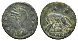 CONSTANTINE I 'THE GREAT' (307/10-337). Commemorative Series. Follis. Arelate.
Obv: VRBS ROMA.
Helmeted and mantled bust of Roma left.
Rev: (star)....