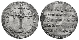 CONSTANTINE VII PORPHYROGENITUS with ROMANUS I (913-959). Miliaresion. Constantinople.
Obv: IҺSЧS XRISTЧS ҺICA.
Cross crosslet set upon three steps,...