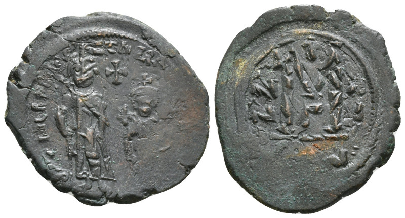 HERACLIUS, with HERACLIUS CONSTANTINE (610-641). Follis. Contemporary imitation ...