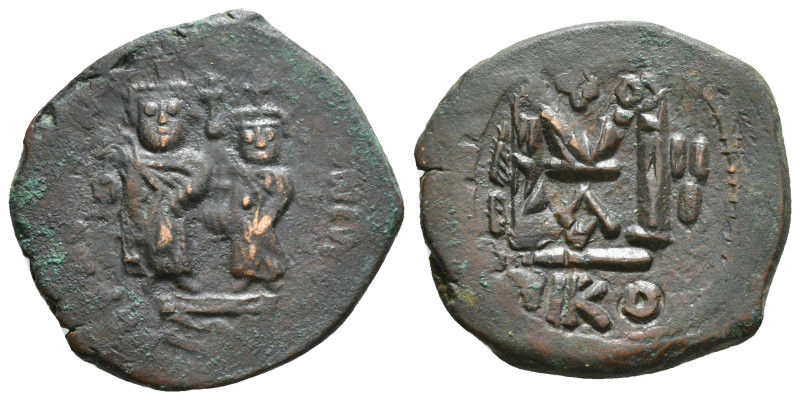 HERACLIUS, with HERACLIUS CONSTANTINE (610-641). Follis. Contemporary imitation ...