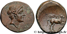 LUCANIA - THOURIOI
Type : Demi-unité 
Date : c. 225-220 AC. 
Mint name / Town : Thurium, Lucanie 
Metal : copper 
Diameter : 15,5  mm
Orientation dies...