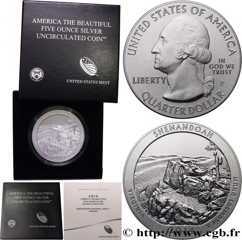 UNITED STATES OF AMERICA
Type : 25 cent - 5 onces d’argent FDC - SHENANDOAH - Vi...