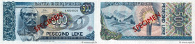 Country : ALBANIA 
Face Value : 500 Lekë Spécimen 
Date : 1994 
Period/Province/Bank : Banka E Shqiperise 
Catalogue reference : P.57s 
Alphabet - sig...