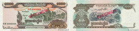 Country : CAMBODIA 
Face Value : 1000 Riels Spécimen 
Date : 1999 
Period/Province/Bank : National Bank of Cambodia 
Catalogue reference : P.51s 
Alph...