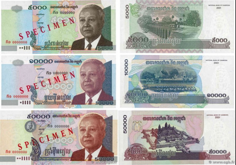 Country : CAMBODIA 
Face Value : 5000, 10000 et 50000 Riels Spécimen 
Date : 200...