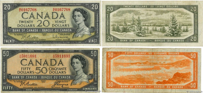 Country : CANADA 
Face Value : 20 et 50 Dollars Lot 
Date : 1954 
Period/Provinc...