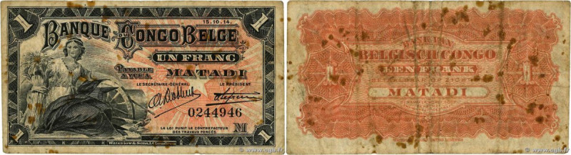 Country : BELGIAN CONGO 
Face Value : 1 Franc 
Date : 15 octobre 1914 
Period/Pr...