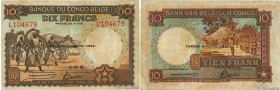 Country : BELGIAN CONGO 
Face Value : 10 Francs 
Date : 10 juillet 1942 
Period/Province/Bank : Banque du Congo Belge 
Catalogue reference : P.14Ba 
A...
