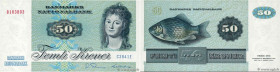 Country : DENMARK 
Face Value : 50 Kroner 
Date : 1984 
Period/Province/Bank : Danmarks Nationalbank 
Catalogue reference : P.50f 
Alphabet - signatur...