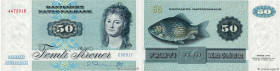 Country : DENMARK 
Face Value : 50 Kroner 
Date : 1989 
Period/Province/Bank : Danmarks Nationalbank 
Catalogue reference : P.50h 
Alphabet - signatur...