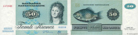 Country : DENMARK 
Face Value : 50 Kroner 
Date : 1995 
Period/Province/Bank : Danmarks Nationalbank 
Catalogue reference : P.50i 
Alphabet - signatur...