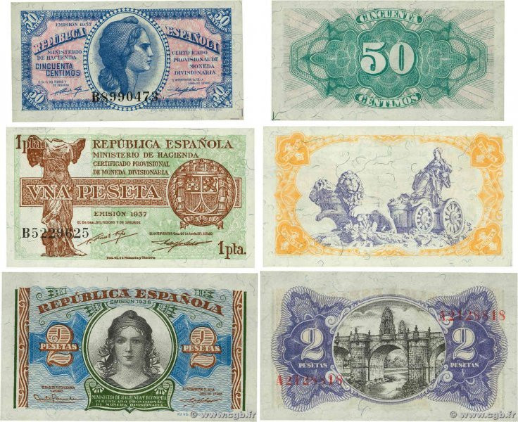 Country : SPAIN 
Face Value : 50 Centimos, 1 et 2 Pesetas Lot 
Date : 1937-1938 ...