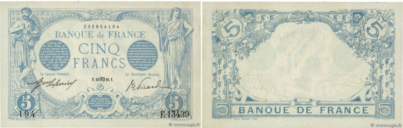 Country : FRANCE 
Face Value : 5 Francs BLEU 
Date : 18 août 1916 
Period/Provin...