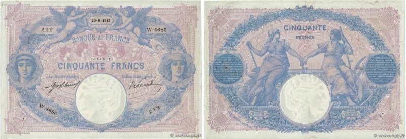 Country : FRANCE 
Face Value : 50 Francs BLEU ET ROSE 
Date : 20 juin 1913 
Peri...