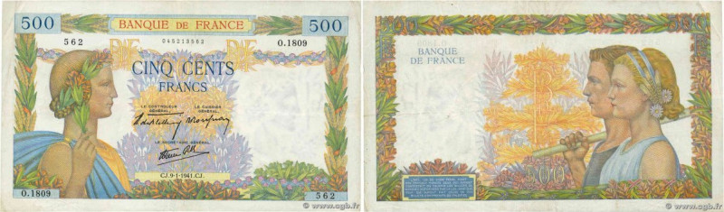 Country : FRANCE 
Face Value : 500 Francs LA PAIX 
Date : 09 janvier 1941 
Perio...