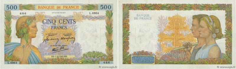 Country : FRANCE 
Face Value : 500 Francs LA PAIX 
Date : 01 octobre 1942 
Perio...