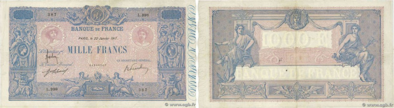 Country : FRANCE 
Face Value : 1000 Francs BLEU ET ROSE 
Date : 22 janvier 1917 ...