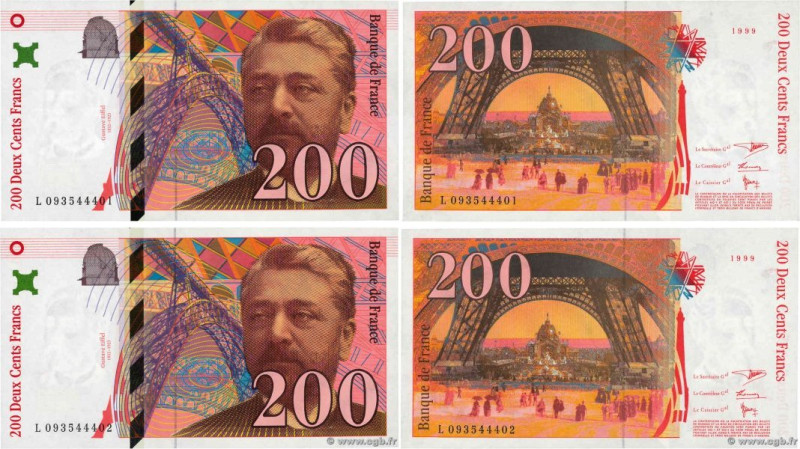 Country : FRANCE 
Face Value : 200 Francs EIFFEL Consécutifs 
Date : 1999 
Perio...