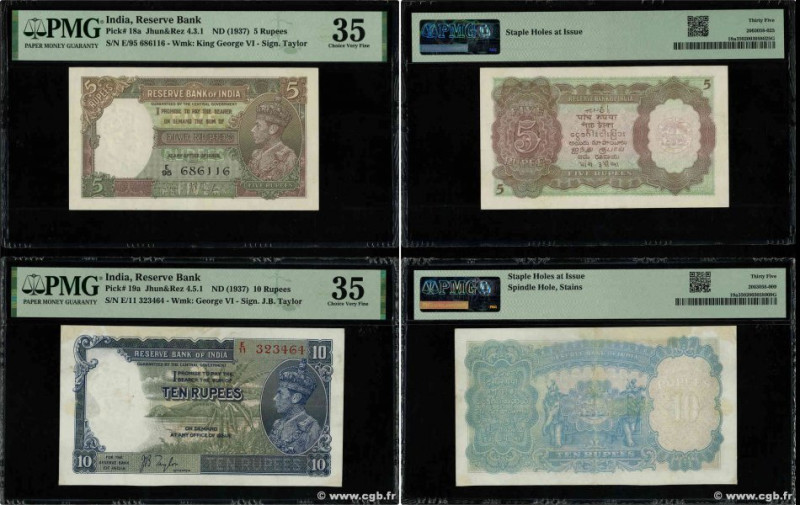 Country : INDIA 
Face Value : 5 et 10 Rupees Lot 
Date : (1937) 
Period/Province...