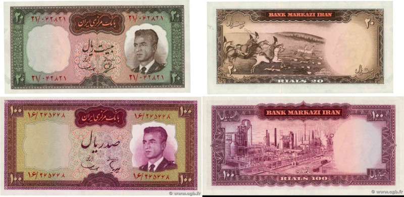 Country : IRAN 
Face Value : 20 et 100 Rials Lot 
Date : (1965) 
Period/Province...